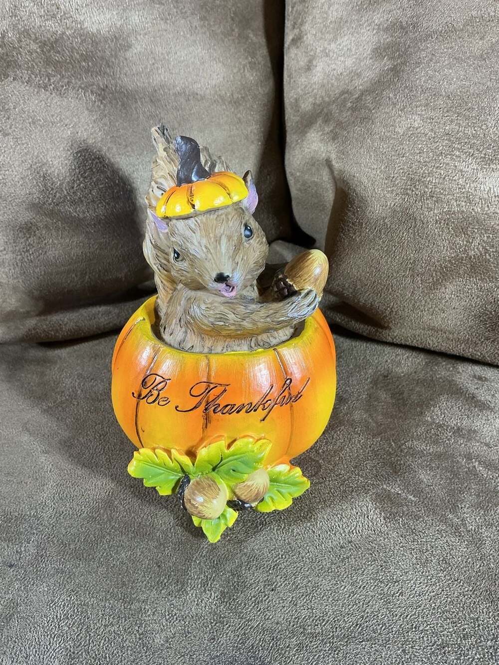 Be Thankful Squirrel and Pumpkin Figurine